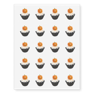 Temporary Tattoo Sheet-Halloween Pumpkin Cupcake
