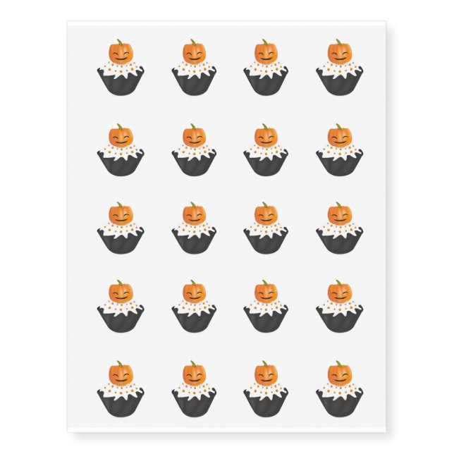 Temporary Tattoo Sheet-Halloween Pumpkin Cupcake (Front)
