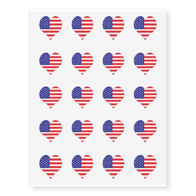 Temporary Tattoo Sheet-USA Heart Flag (Front)