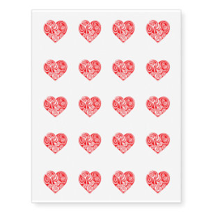 Temporary Tattoo Sheet-Valentine Hearts