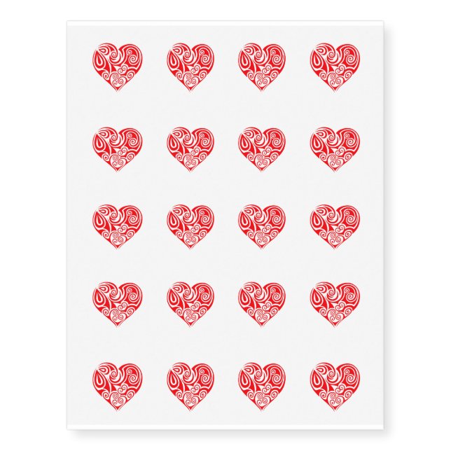 Temporary Tattoo Sheet-Valentine Hearts (Front)