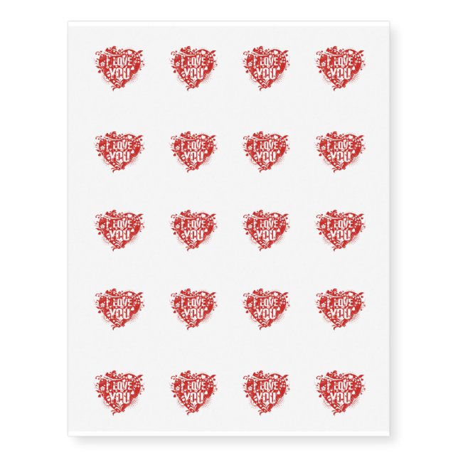 Temporary Tattoo Sheet-Valentine Hearts (Front)