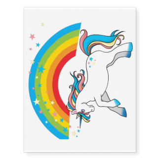 TEMPORARY TATTOO - White Unicorn, Rainbow, Stars