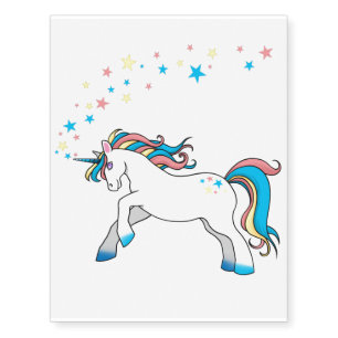 TEMPORARY TATTOO - White Unicorn, Rainbow & Stars