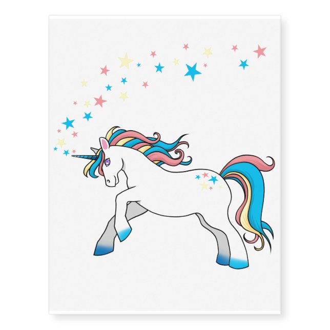 TEMPORARY TATTOO - White Unicorn, Rainbow & Stars (Front)