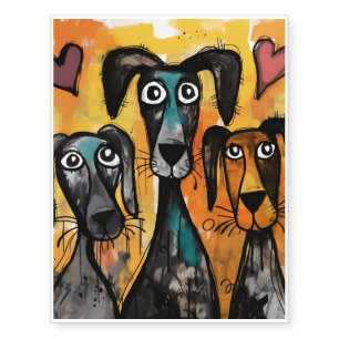 Temporary Tattoos Cute Dog Colorful Hearts