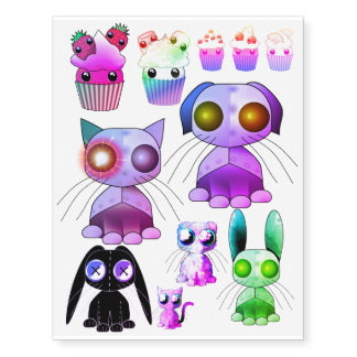 Temporary tattoos of kawaii cupcakes and pet robot