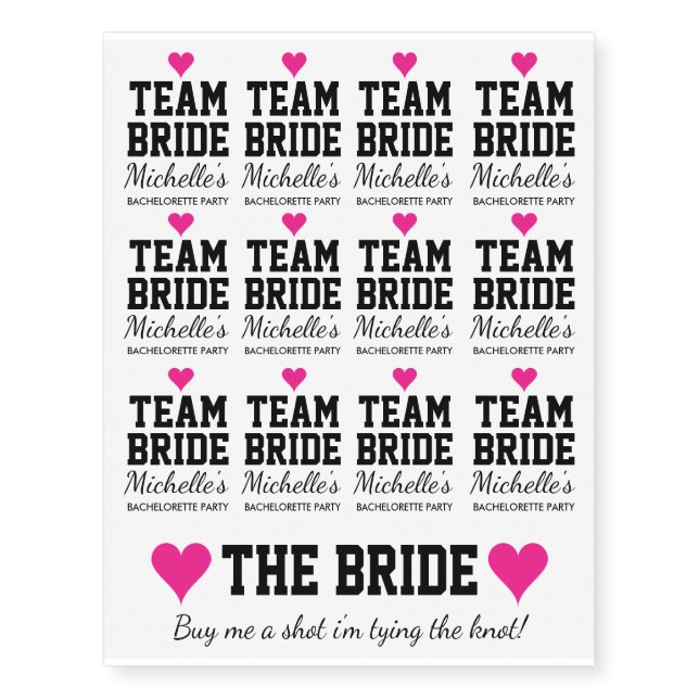Temporary team bride bachelorette party tattoos (Front)