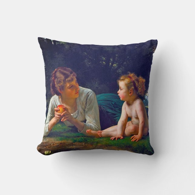 Temptation, Bouguereau Throw Pillow (Front)