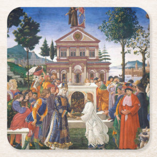 Temptations of Christ, Sandro Botticelli Square Paper Coaster