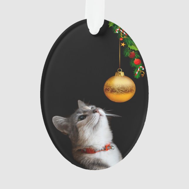 Tempted kitty cat Christmas Ornament (Back)