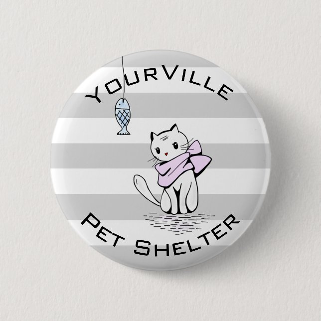Tempted White Cat & Fish Button (Front)
