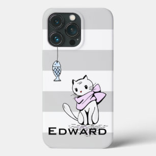 Tempted White Cat & Fish iPhone 13 Pro Case