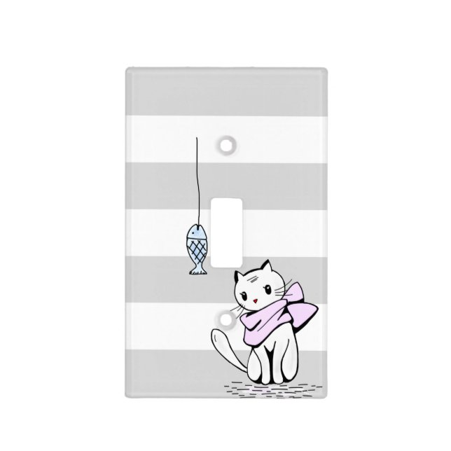Tempted White Cat & Fish Light Switch Cover (Front)
