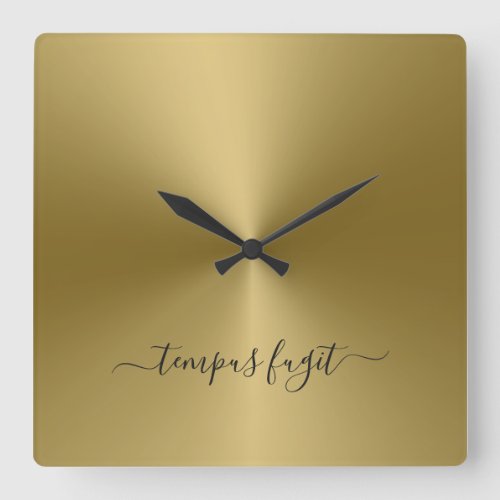 Tempus Fugit Antique Gold Metallic Style Acrylic Square Wall Clock