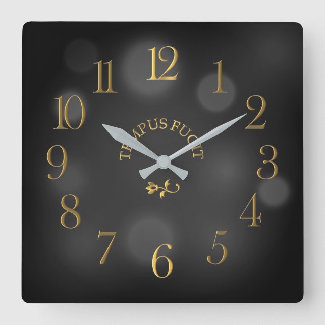 Tempus Fugit Black Bokeh Acrylic Wall Clock (Front)