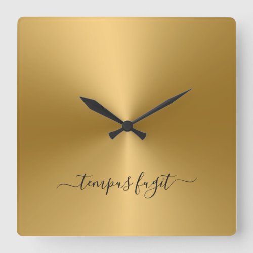 Tempus Fugit Dull Gold Metallic Style Acrylic Square Wall Clock