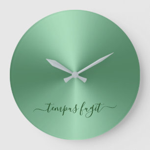 Tempus Fugit Emerald Green Metallic Style Acrylic Large Clock