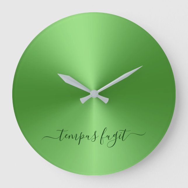 Tempus Fugit Light Green Metallic Style Acrylic Large Clock (Front)