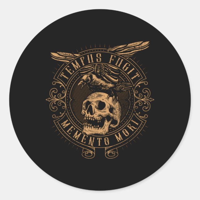 Tempus Fugit Meto Mori Latin Phrase Classic Round Sticker (Front)