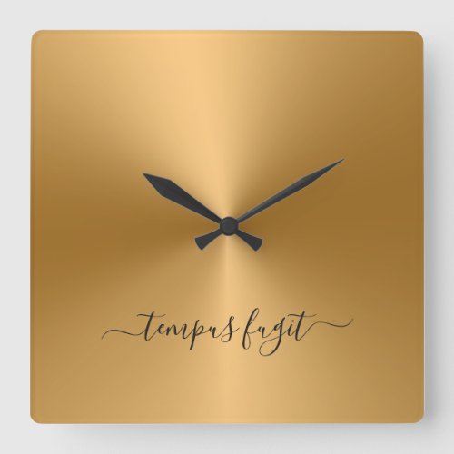 Tempus Fugit Shiny Gold Metallic Style Acrylic Square Wall Clock