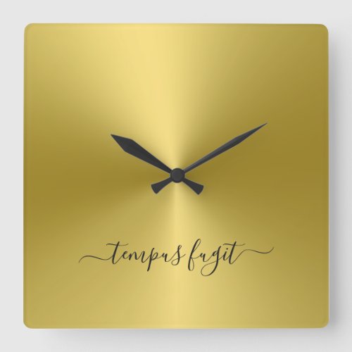 Tempus Fugit Yellow Gold Metallic Style Acrylic Square Wall Clock