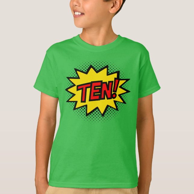 TEN! 10th Birthday Gift Superhero Logo T-Shirt (Front)