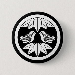 Ten bamboo leaves & facing sparrows in circle pinback button