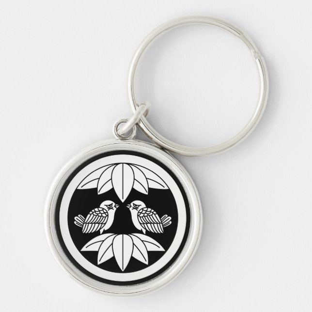 Ten bamboo leaves & facing sparrows Keychains (Front)