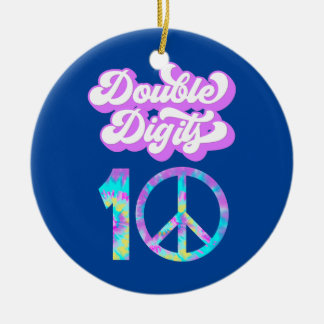 Ten Birthday Double Digits 10th Tie Dye Groovy Ceramic Ornament