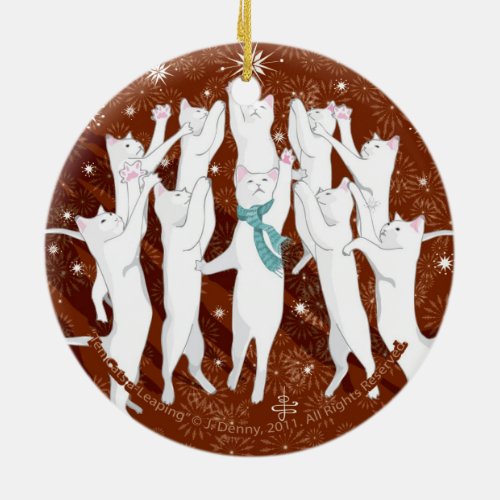 Ten Cats a_Leaping double sided Ceramic Ornament