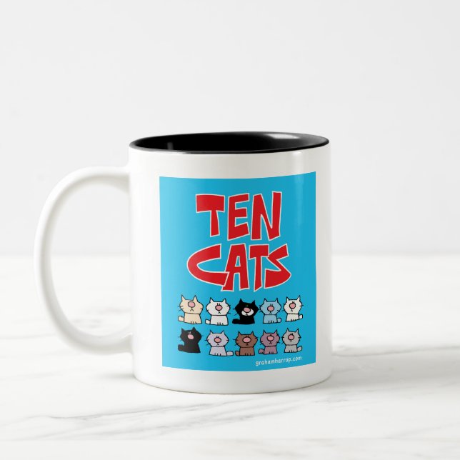 Ten Cats - all together now! Two-Tone Coffee Mug (Left)