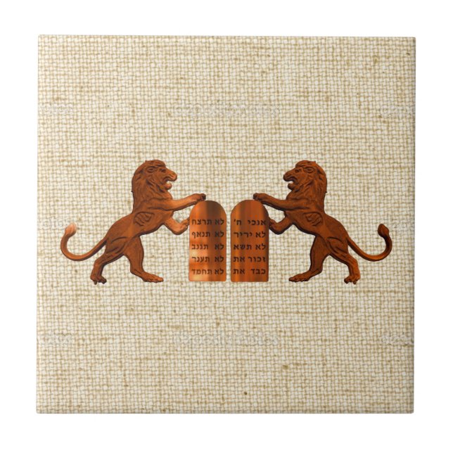 Ten Commandments and Lions Ceramic Tile (Front)