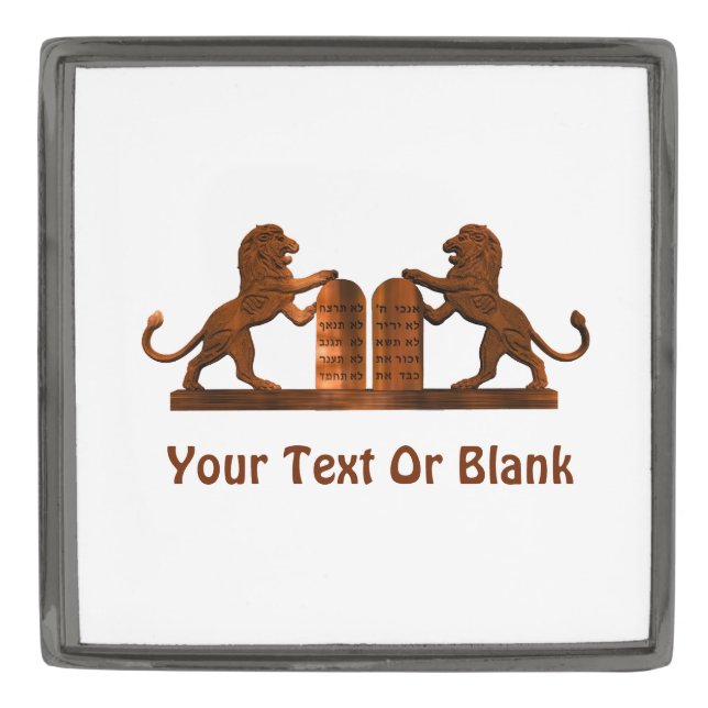 Ten Commandments and Lions Gunmetal Finish Lapel Pin (Front)