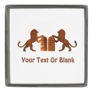 Ten Commandments and Lions Gunmetal Finish Lapel Pin