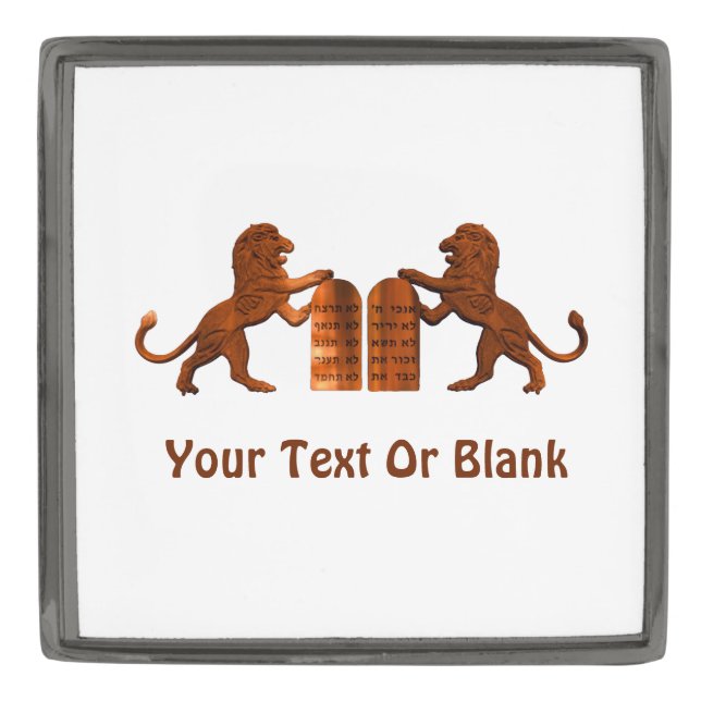 Ten Commandments and Lions Gunmetal Finish Lapel Pin (Front)