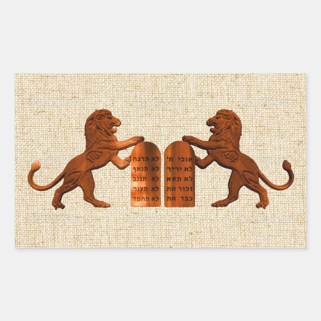 Ten Commandments and Lions Rectangular Sticker (Front)