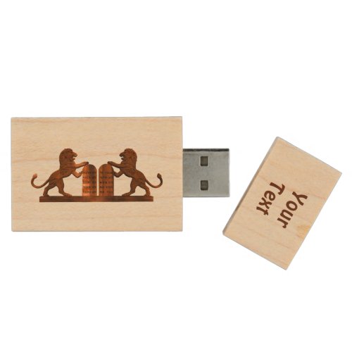 Ten Commandments and Lions Wood Flash Drive