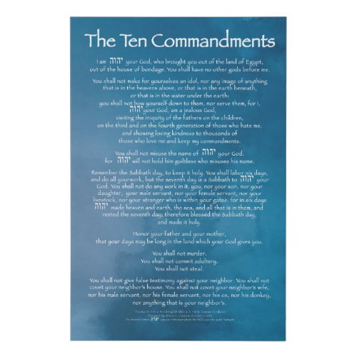 Ten Commandments Blue  Faux Canvas Print