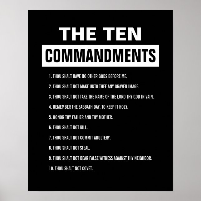 Ten Commandments Christian Religious Bible Verse Poster (Front)