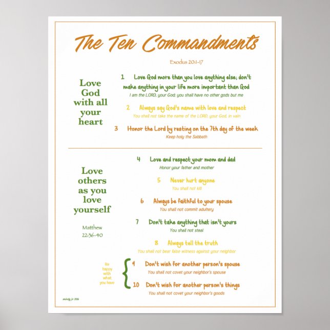 Ten Commandments for Kids--Earth Tones w/border Poster (Front)