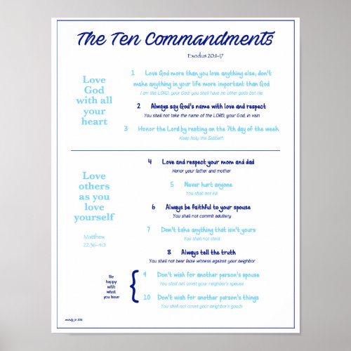 Ten Commandments for Kids__NavyLt Blue w border Poster