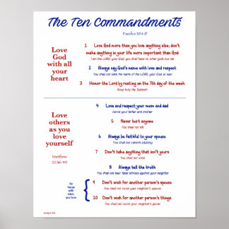Ten Commandments for Kids--Navy/Red Poster