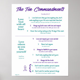 Ten Commandments for Kids--Purple/Teal 2 Poster