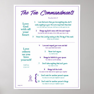 Ten Commandments for Kids--Purple/Teal 2 w/border Poster
