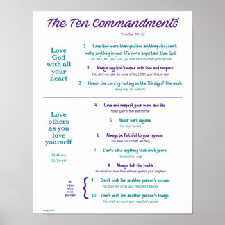 Ten Commandments for Kids--Purple/Teal Poster