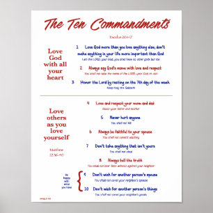 Ten Commandments for Kids--Red/Navy 2 Poster