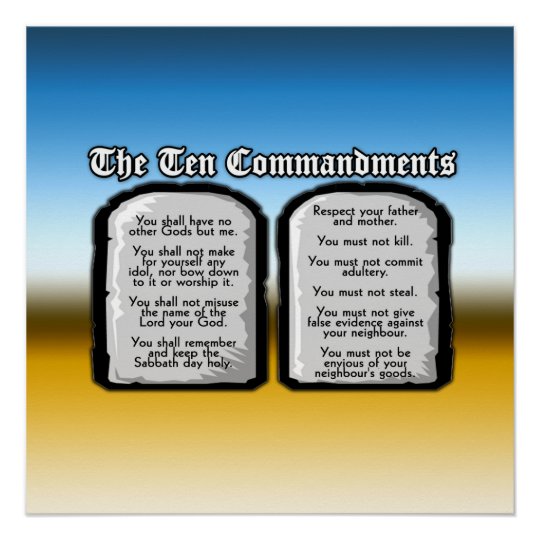 Ten Commandments of the Holy Bible, God's Law Poster | Zazzle.com