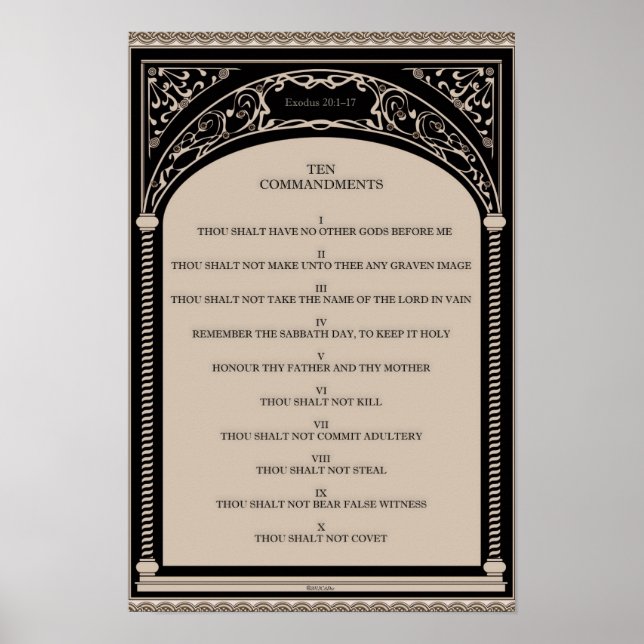 Ten Commandments on Parchment Art Deco Arch Scroll Poster (Front)