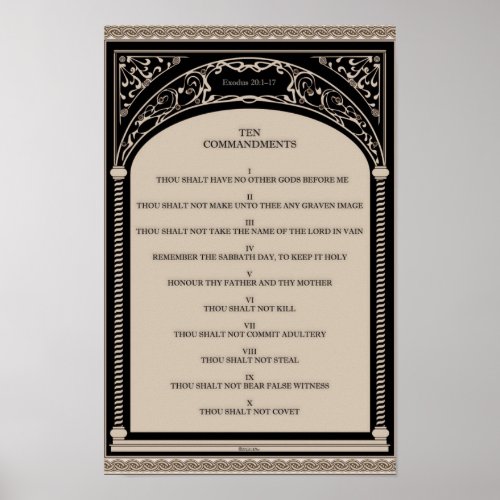 Ten Commandments on Parchment Art Deco Arch Scroll Poster